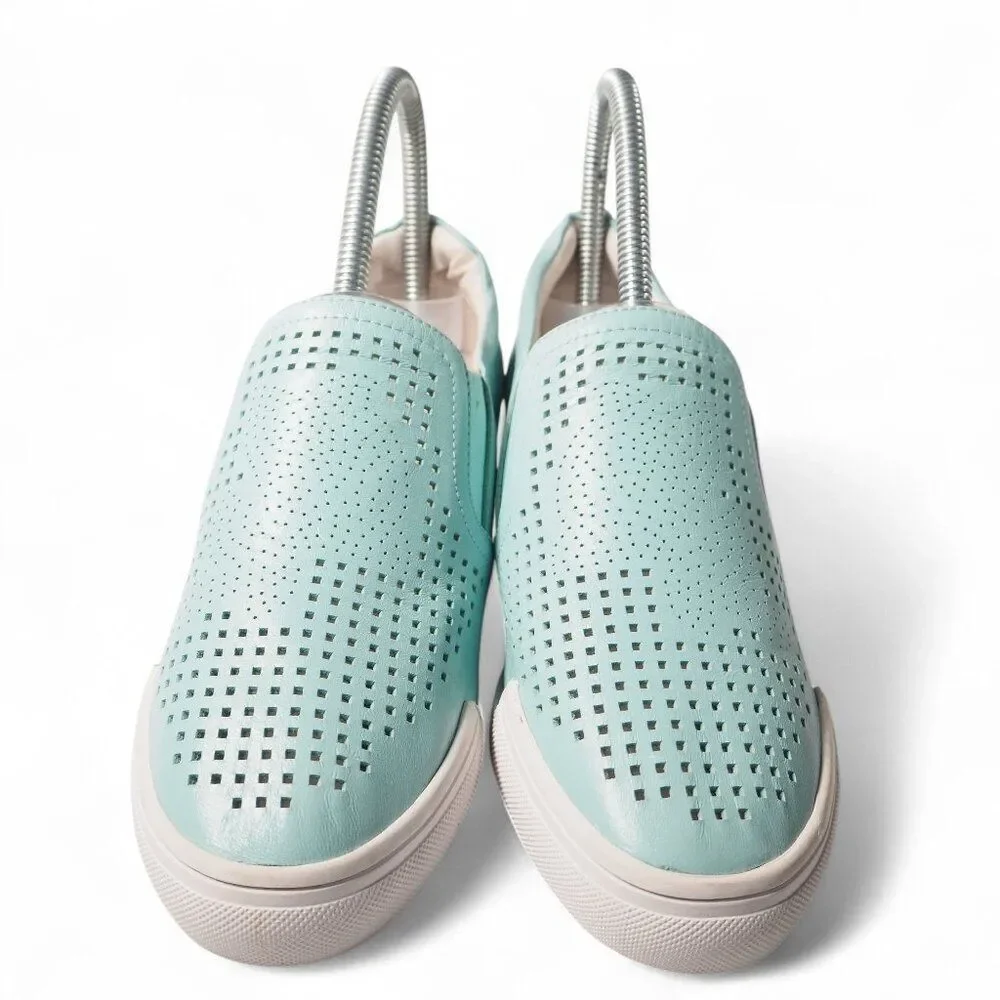 Francesco V. Leather Hidden Wedge Perf Casual Sneakers Light Blue‎ Women's 6/36